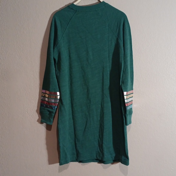 Boden Green Crewneck Sweatshirt Dress with Metallic Cuff Stripes - Picture 4 of 4